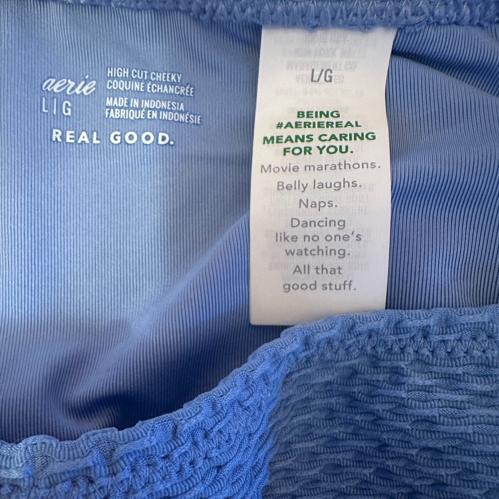 Aerie Textured High Waisted Full Coverage Bikini Top Size‎ Large Blue NWT - Picture 4 of 9